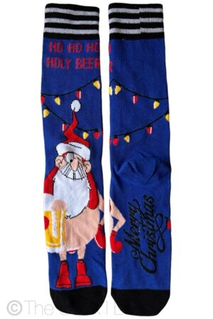 Blue Christmas Beer Drunk Santa socks
